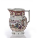 Newhall porcelain large jug, with enamel painted decoration of figures in a landscape, unmarked 18cm