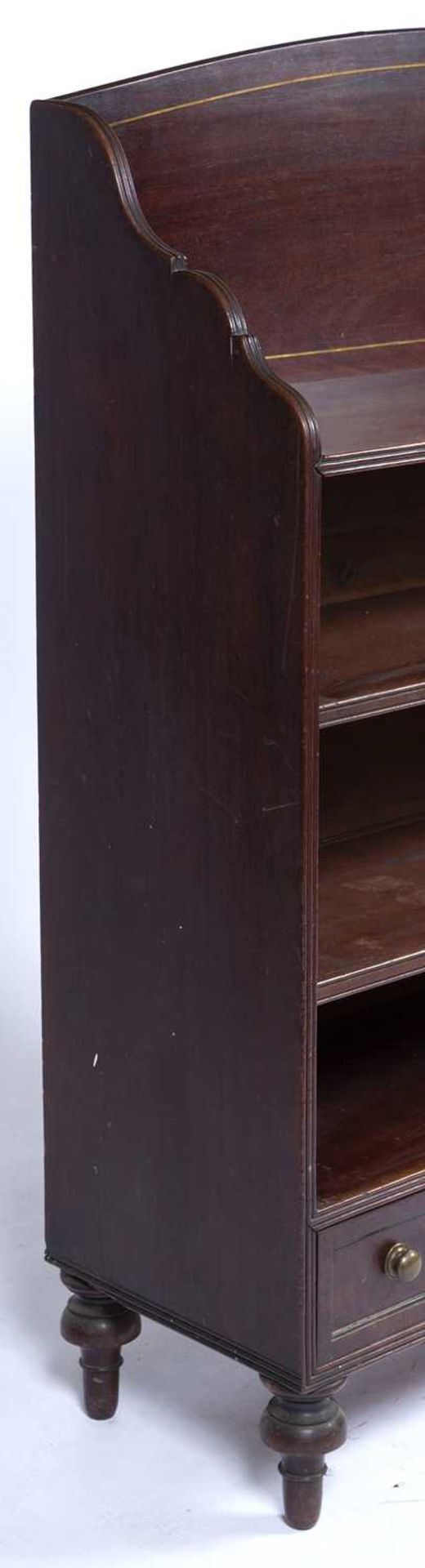 Mahogany and brass inlaid open bookcase 19th Century, fitted with two drawers, and with a shaped - Image 3 of 4