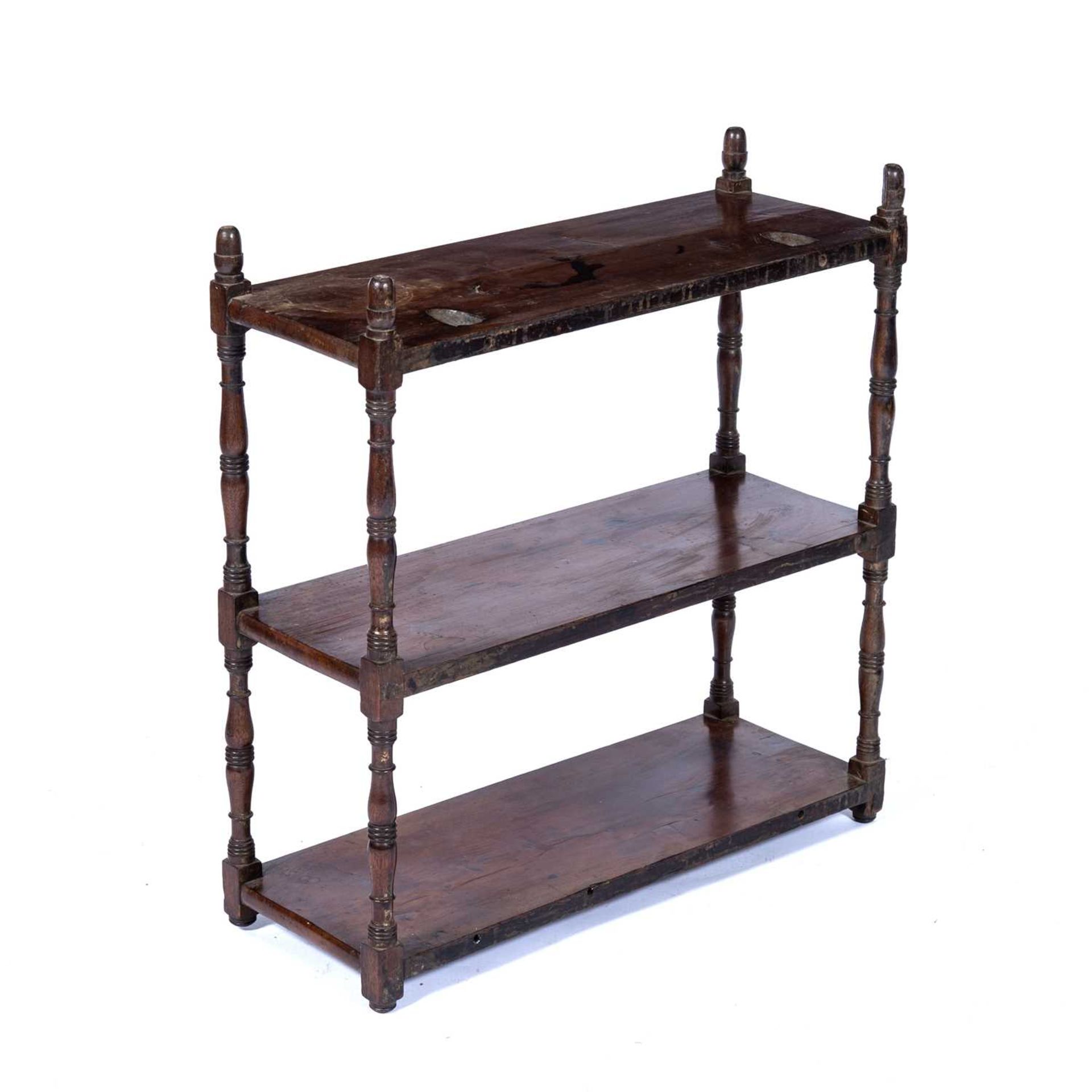 Set of mahogany shelves 19th Century, with turned supports, 62cm wide x 23cm deep x 66cm highWorn - Image 2 of 3