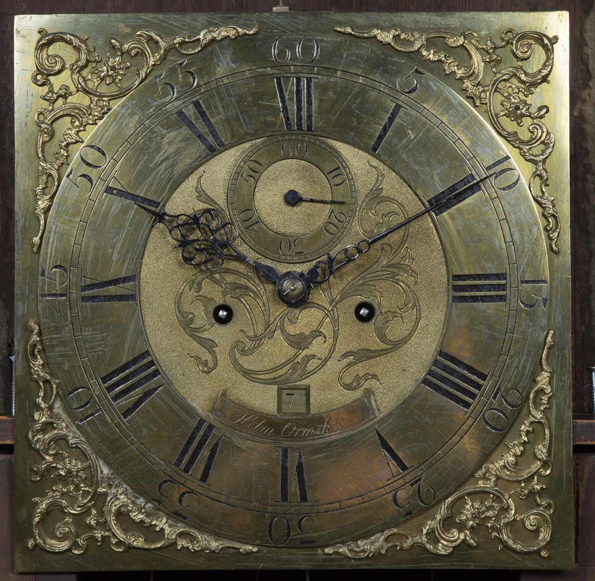 Helm of Ormskirk, mahogany longcase clock 18th Century, the just under 12 inch square brass dial - Image 3 of 3