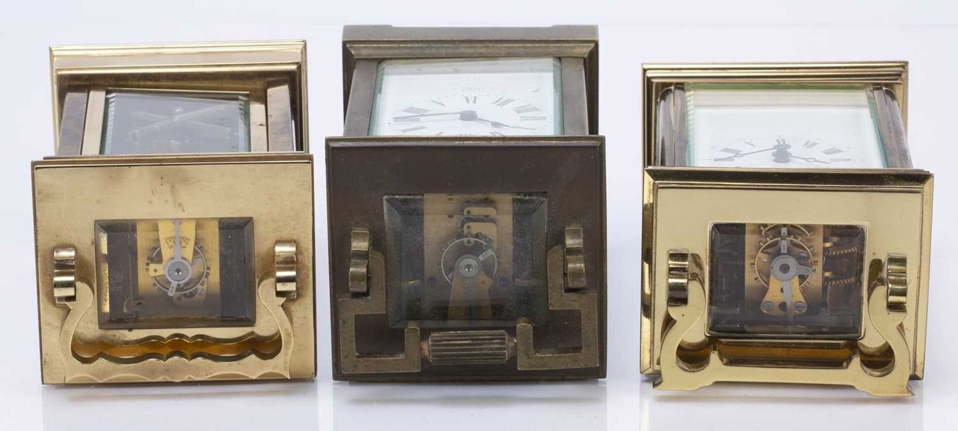 Three brass cased carriage clocks early/mid 20th Century, one made in France, with white enamel - Image 4 of 4