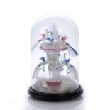 Victorian glass centrepiece lampwork, depicting birds amongt flowers and a ship, unsigned, unmarked,