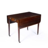 Mahogany and satinwood pembroke table 19th Century, on tapering supports with brass castors, 91cm