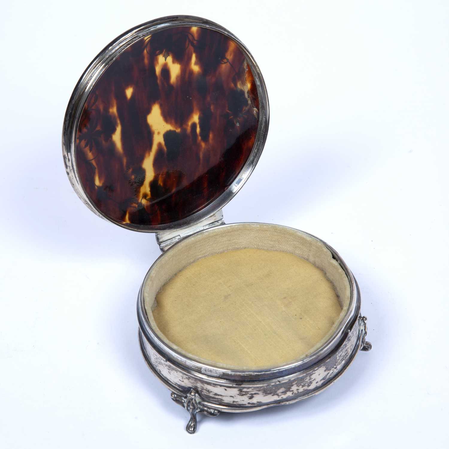 Silver and pique box with circular tortoiseshell inset top, bearing marks for Birmingham, - Image 4 of 6