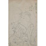 19th Century Japanese School 'Untitled study of a Geisha', Japanese ink drawing, indistinctly