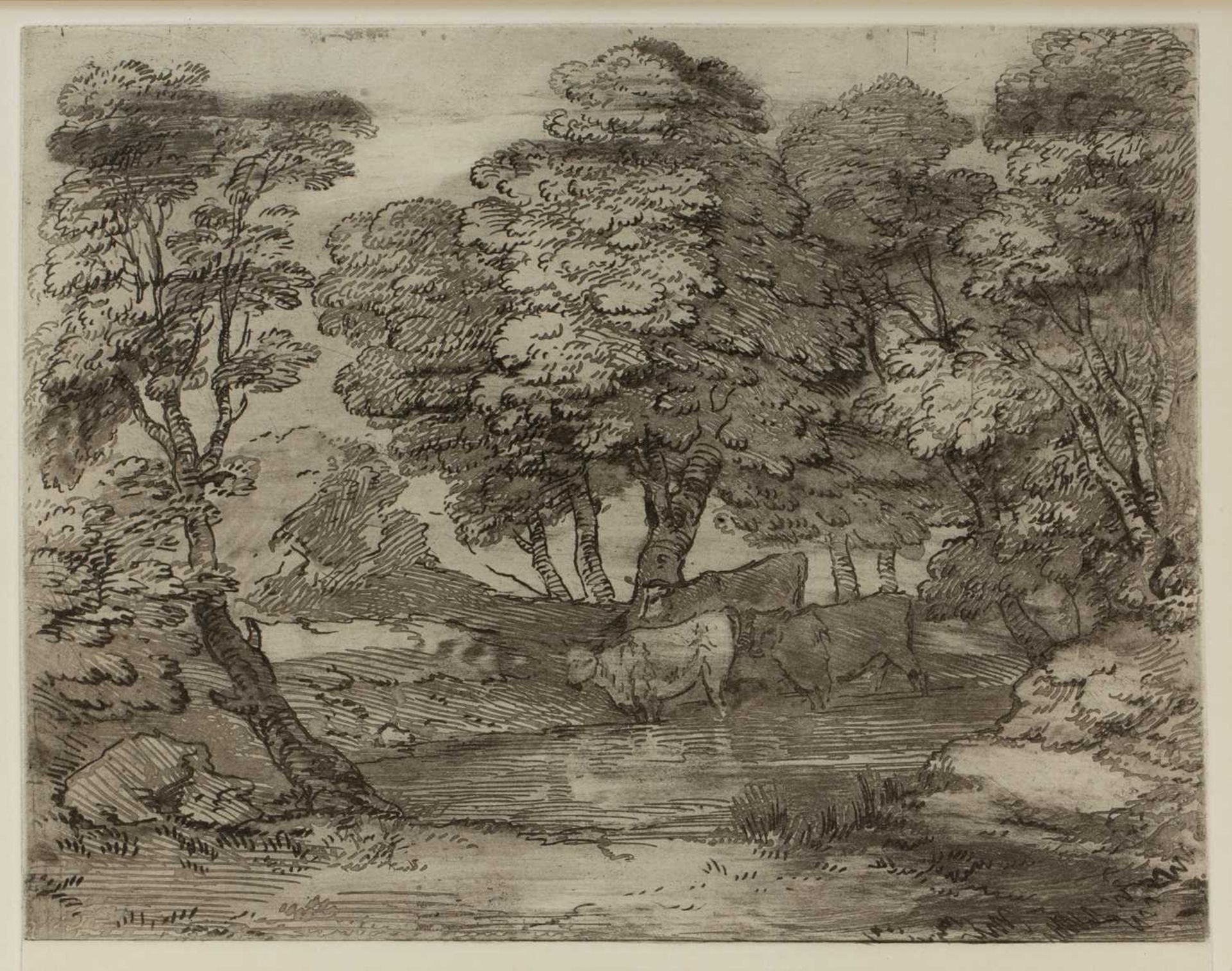 After Thomas Gainsborough (1727-1788) 'Wooded Landscape with Cows beside a Pool, Figures and - Image 3 of 9
