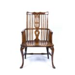 Yew wood and elm Windsor chair 18th Century, of generous proportions, with pierced heart splat