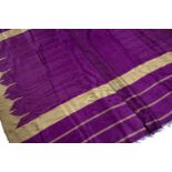 Silk large purple panel Syrian, with gold panels within the design, 178cm x 198cm approxSome marks