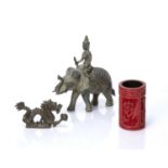 Group of Asian & Islamic items to include a South East Asian bronze mounted elephant, 18cm across, a