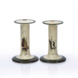 Pair of Royal Doulton candlesticks decorated with boats, marked D2872 to the base, 23.5cm high (2)