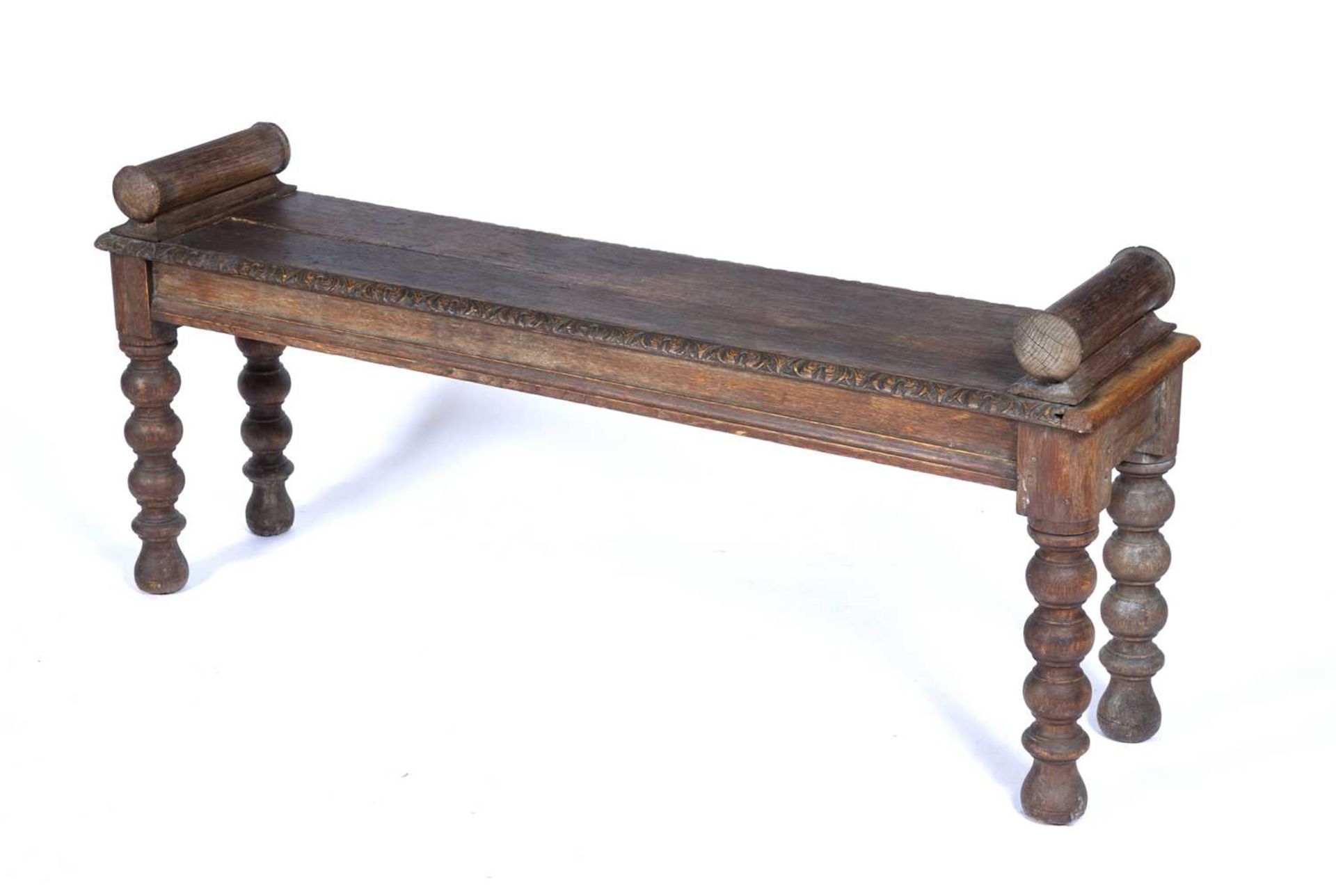 Oak window seat 19th Century, with carved decoration to the edge of the seat panel, 124cm x 53cm x - Image 3 of 3