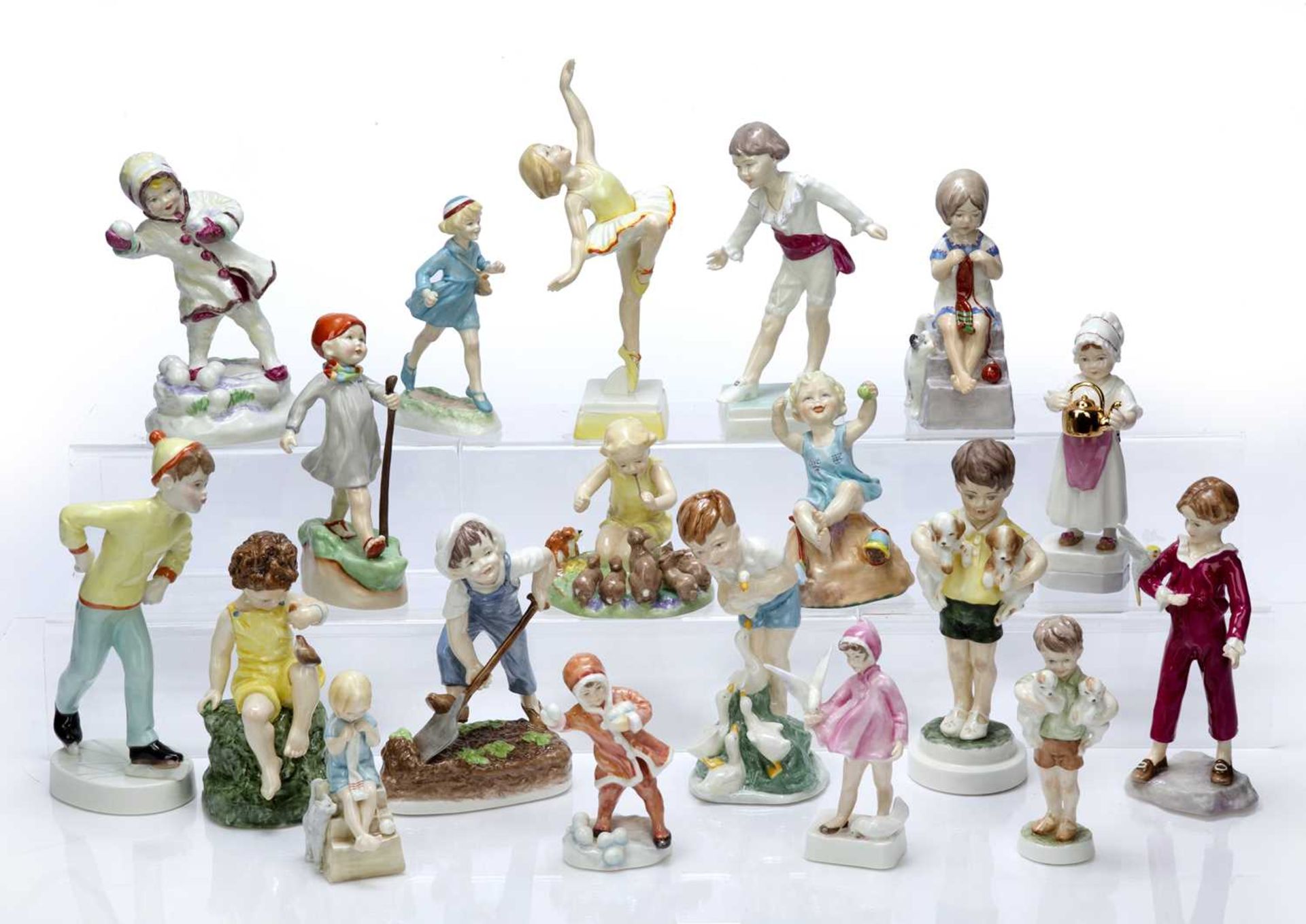 Royal Worcester Various porcelain figures including: 'Children of the week', 'Masquerade boy', '