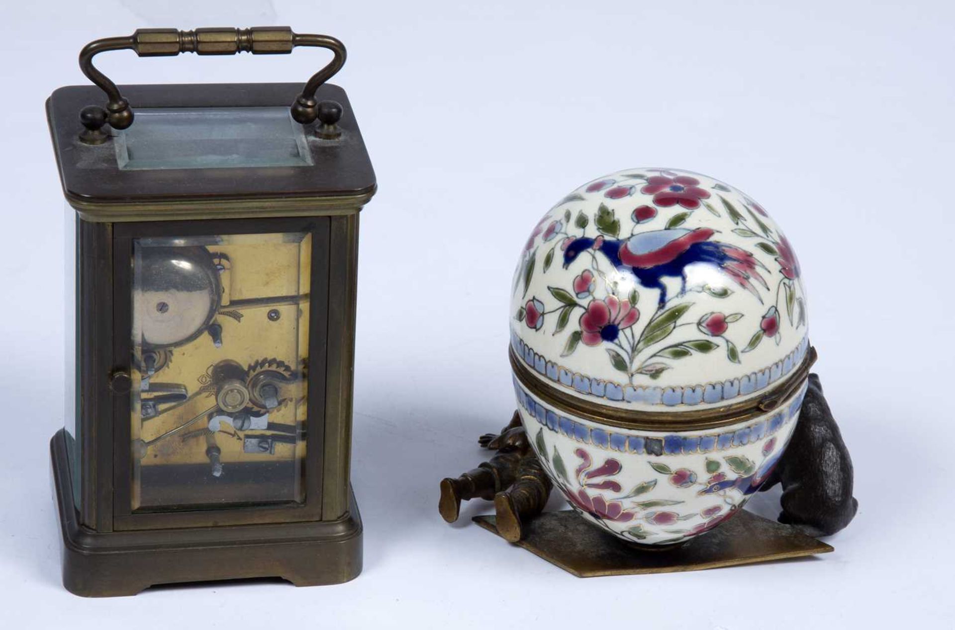 Group of items to include a Zsolnay pecs lidded object decorated with peacocks and flowers, - Image 2 of 6