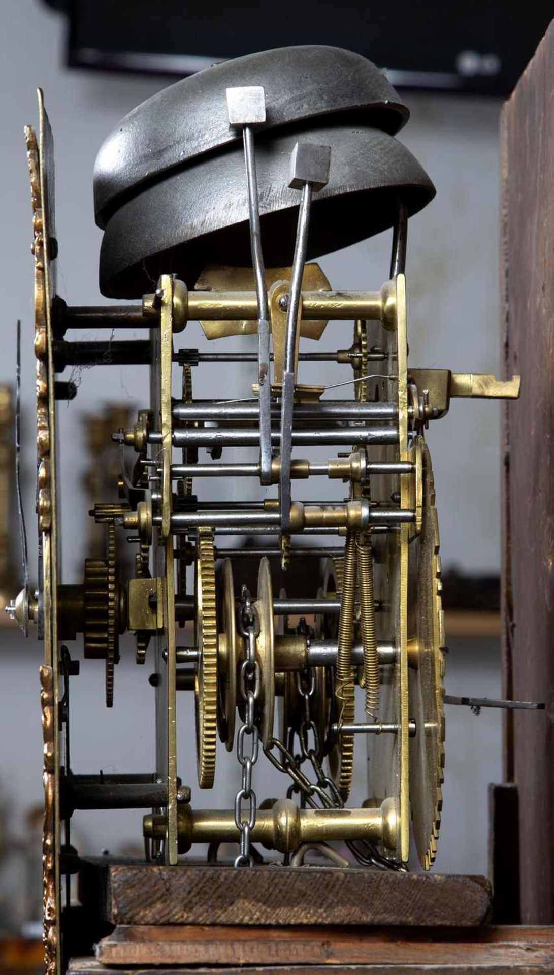 John Chance of Chepstow, mahogany cased longcase clock the 11 inch square brass dial having Roman - Image 3 of 3