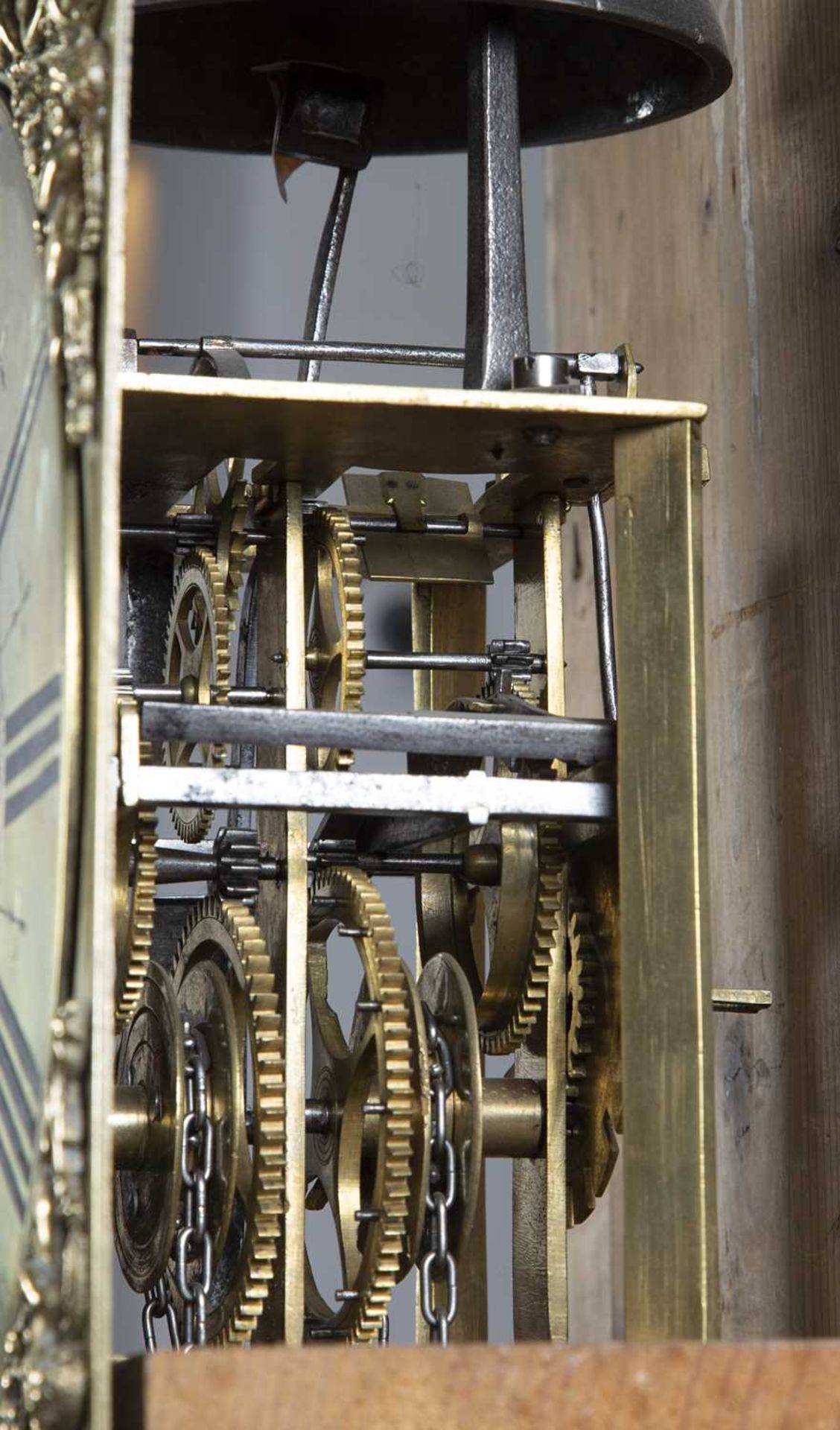 John Pursell of Towcester, pitch pine cased longcase clock the 11 inch square brass dial having - Image 2 of 4