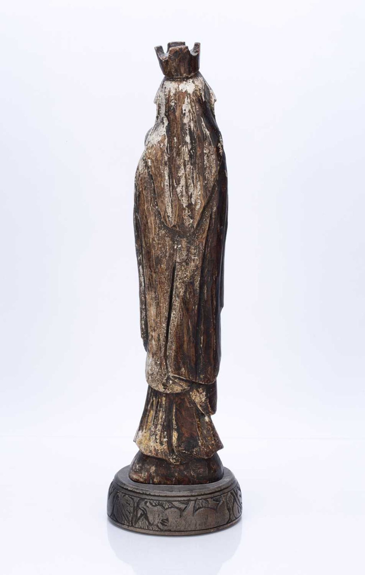 Carved and painted figure of Madonna European, 17th Century style, on a later base, 48cmLosses to - Image 2 of 2