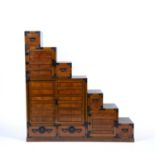 Kaidan tansu Japanese, 20th Century, set with drawers and cupboards, made up of several removable