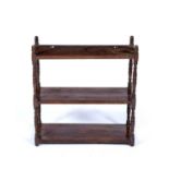 Set of mahogany shelves 19th Century, with turned supports, 62cm wide x 23cm deep x 66cm highWorn