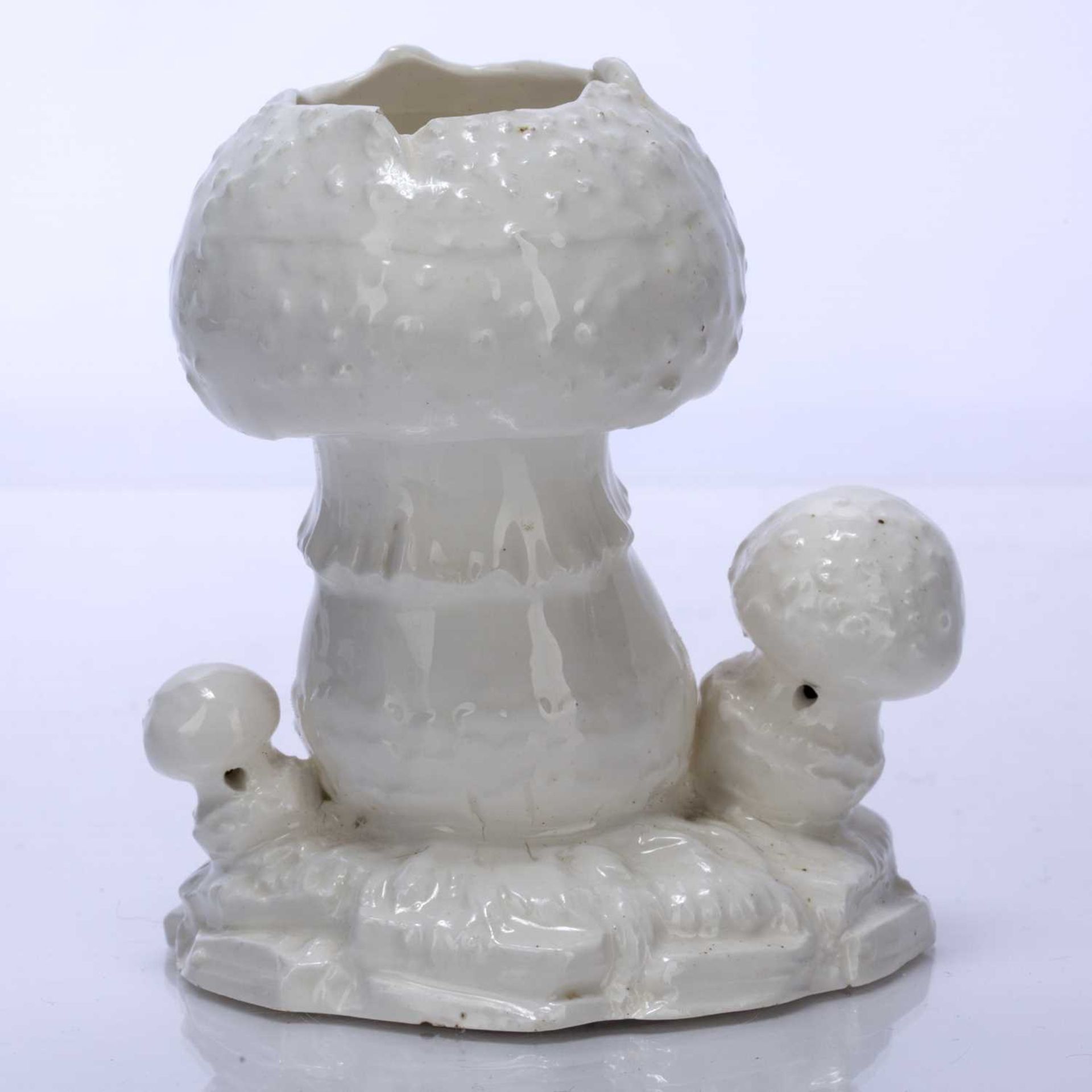 White glazed porcelain vase depicting a toadstool and frog, impressed 1917 to the base, 9cm - Image 2 of 3