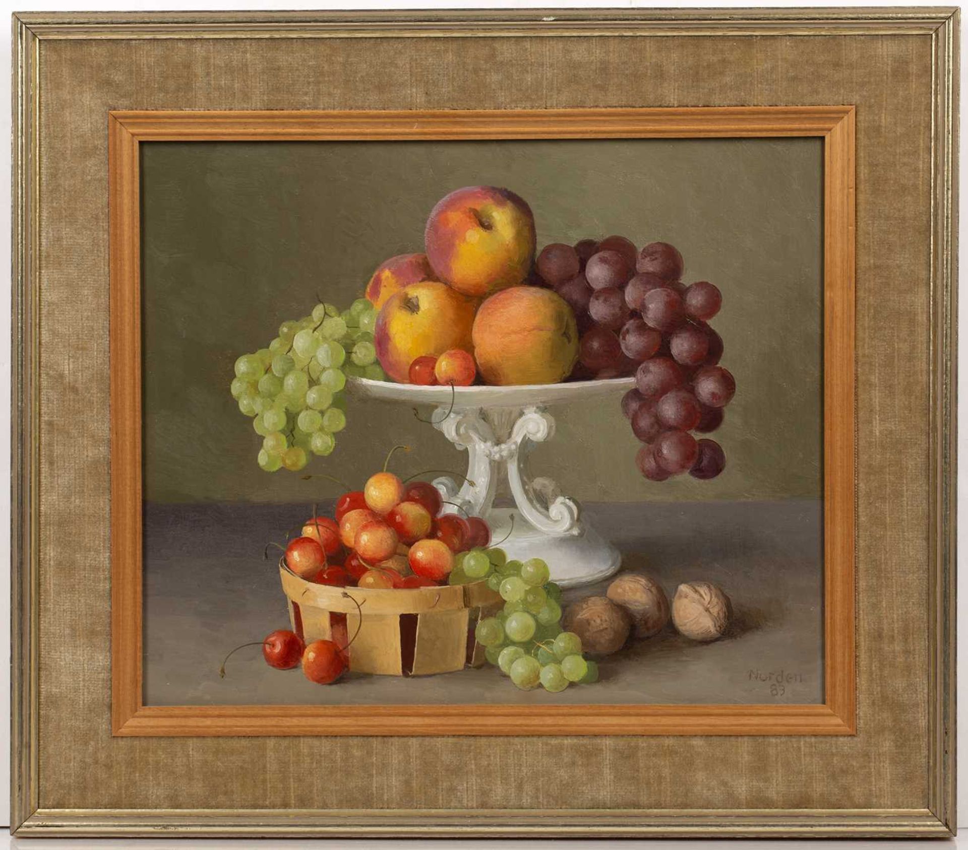 Gerald Norden (1912-2000) 'Untitled still life of fruit', oil on board, signed and dated 1983 - Image 2 of 3