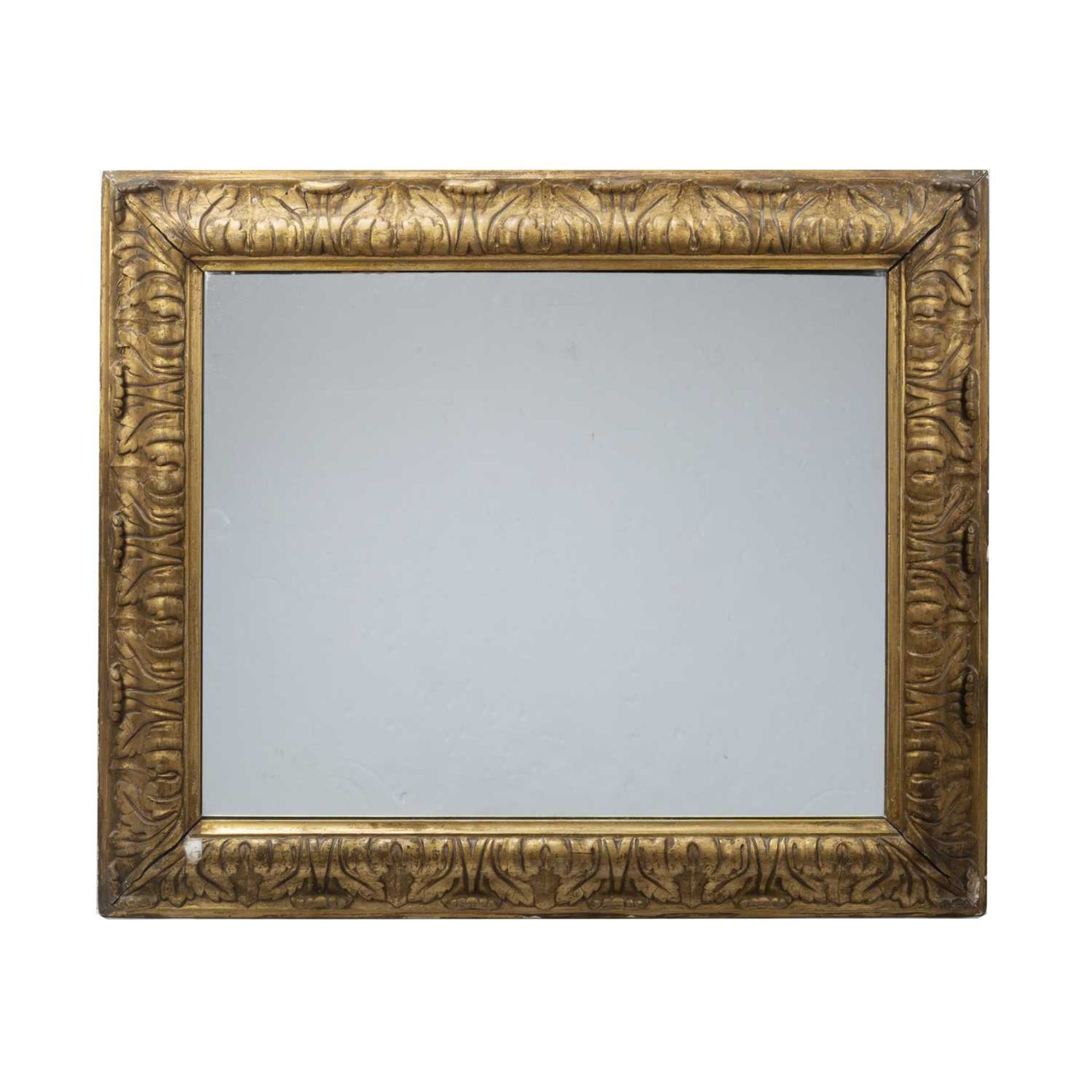 Gilt framed mirror 20th Century, the painted frame with acanthus detailing, 72.5cm x 61cmOverall