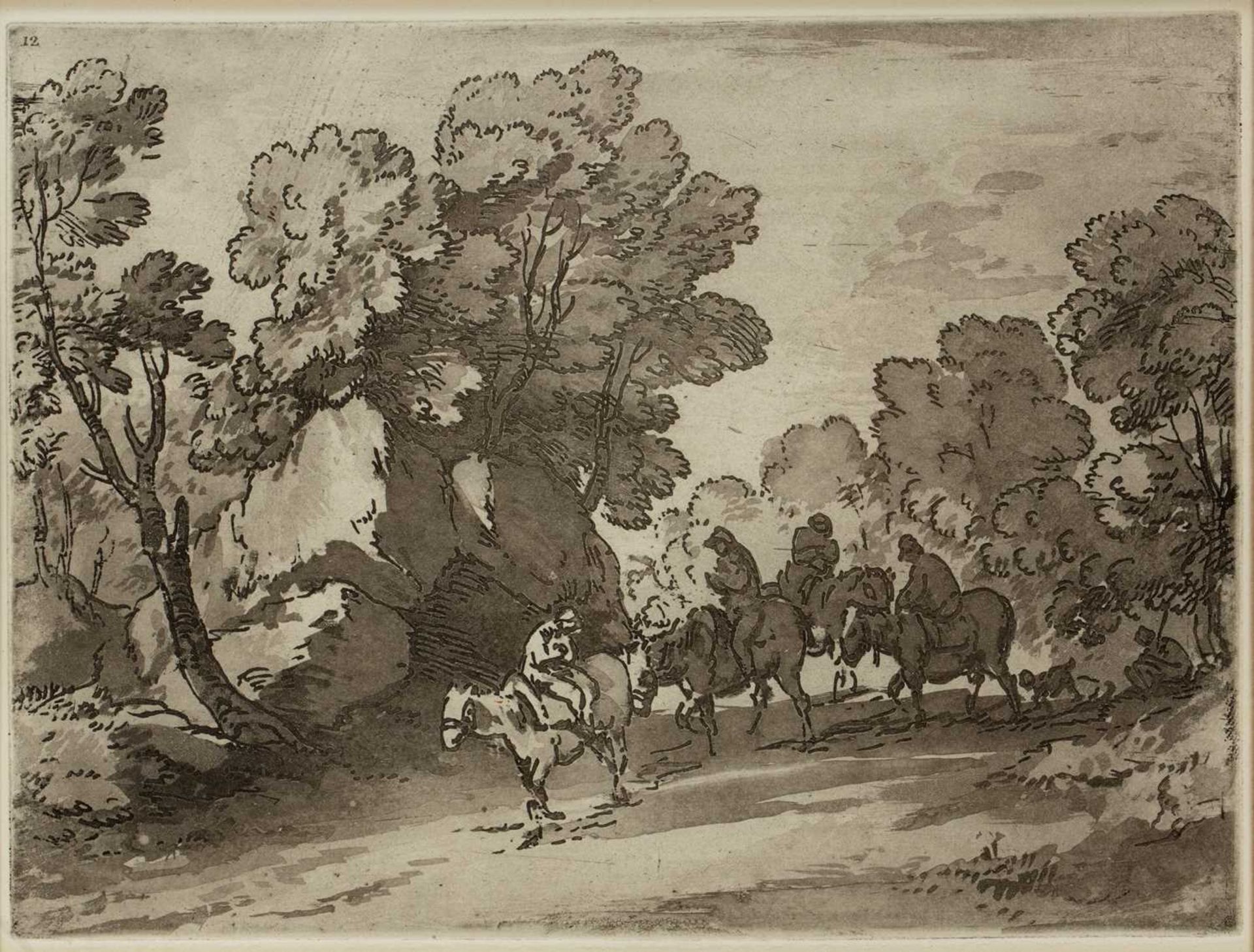 After Thomas Gainsborough (1727-1788) 'Wooded Landscape with Cows beside a Pool, Figures and