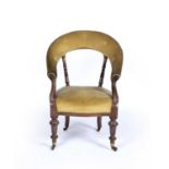 Rosewood open armchair 19th Century, with gold upholstery, 60cm wide x 83cm high In need of