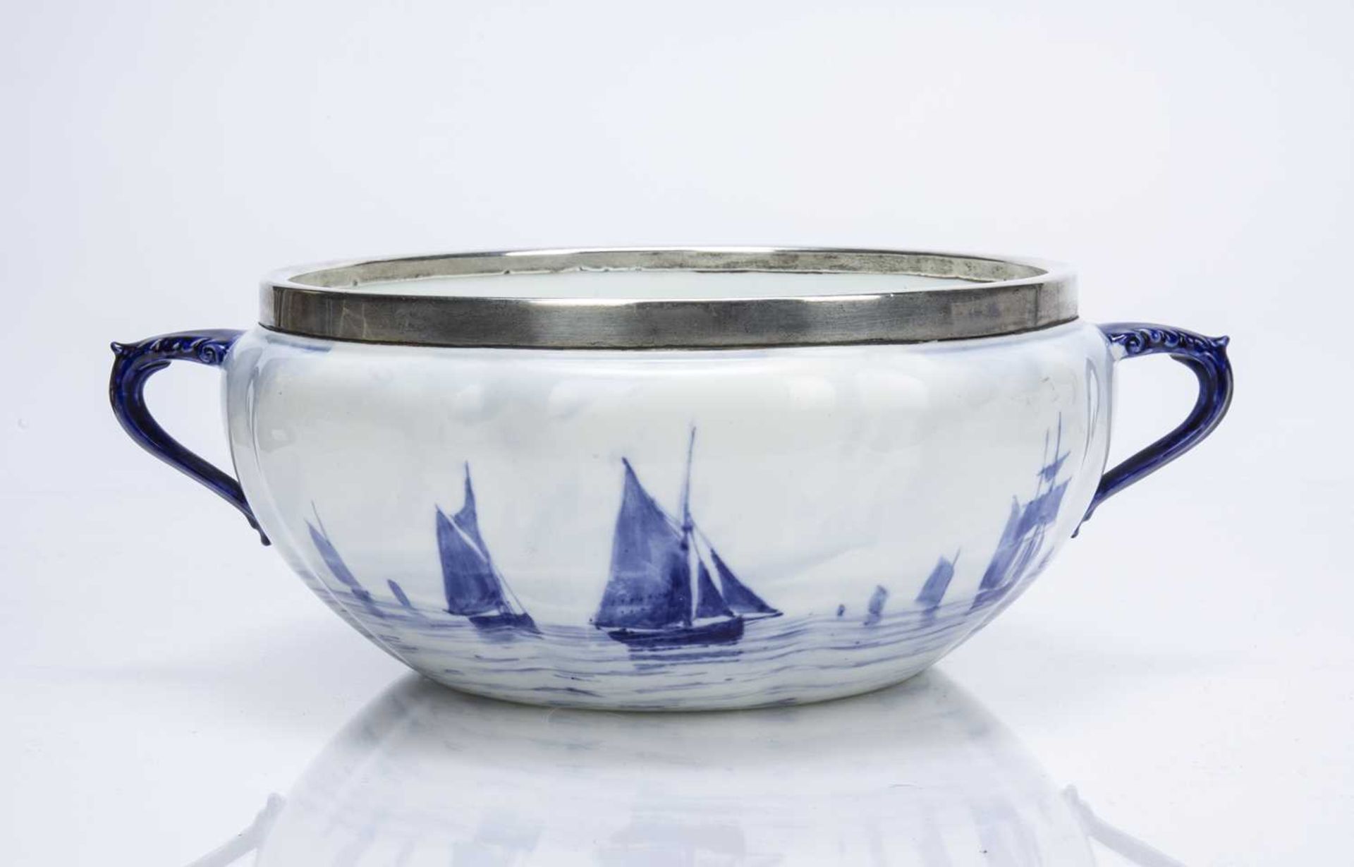 Crown Derby ceramic bowl decorated with sailing boats, marked to the base, the silver rim bearing - Image 2 of 6