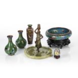 Group of items comprising of: cold painted bronze figure after Franz Bergmann (1861-1936) of a water