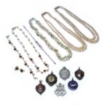 Collection of jewellery consisting of: 9ct gold and amber necklace, bracelet and earring set, 18g