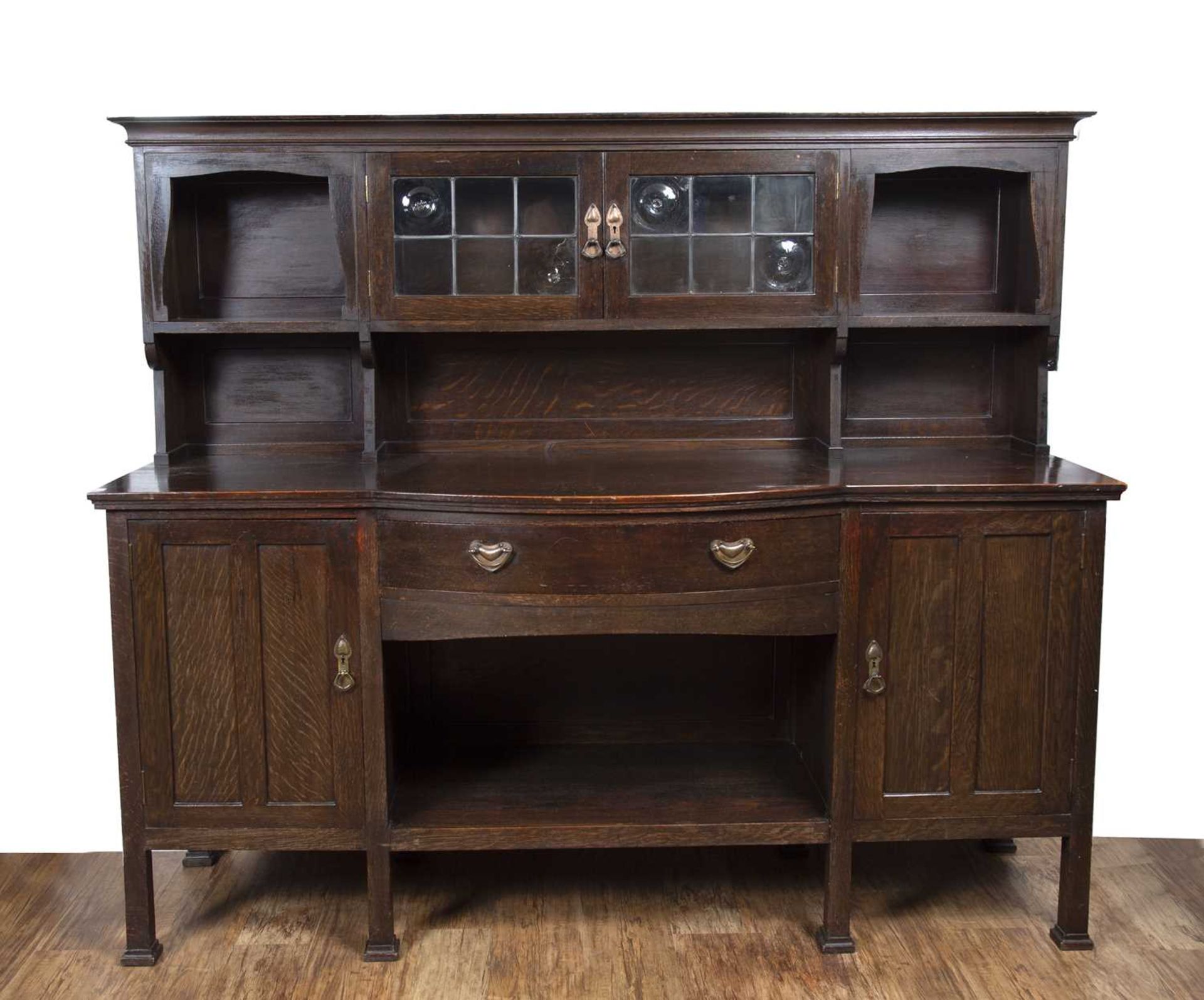 Liberty and Co circa 1900, Arts and Crafts oak dresser 'Milverton' range, 192cm x 160cm x 60.5cm