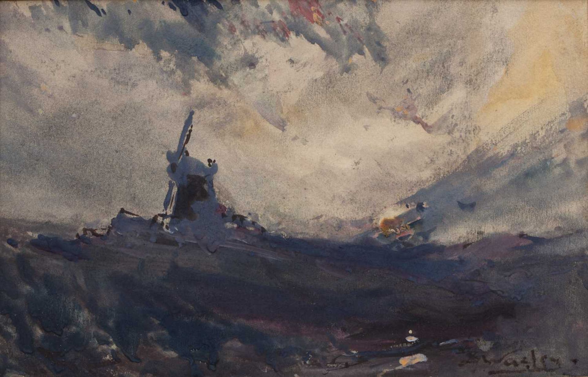 Frank Wasely (1848-1934) View of a windmill, watercolour, signed, 15cm x 23cmSome foxing to the