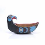 Peter Carroll (Late 20th Century School) dug out bird bowl, with polychrome painted decoration,