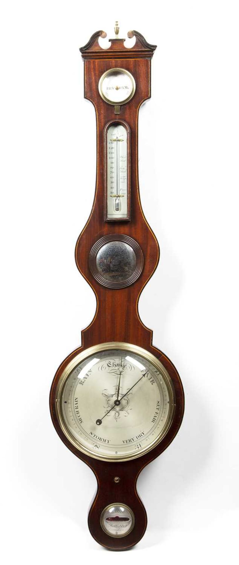 Mahogany barometer 19th Century, with silvered dials, marked Lillia, Bell Street, Birmingham,