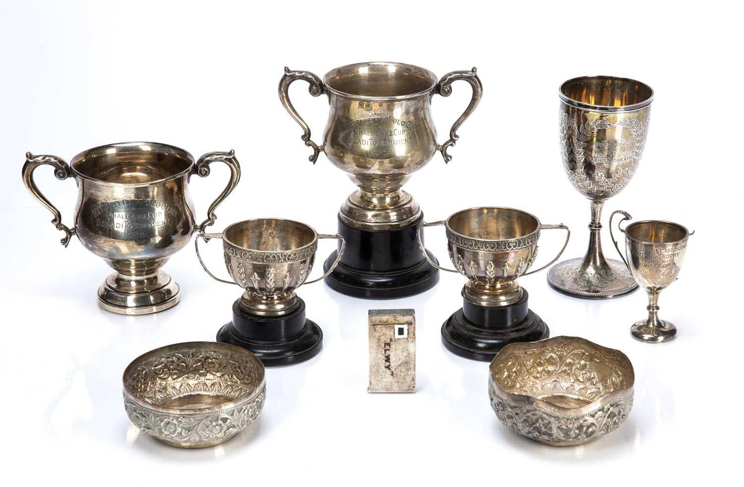 Collection of silver consisting of: a silver presentation cup, bearing marks Henry Wilkinson & Co,