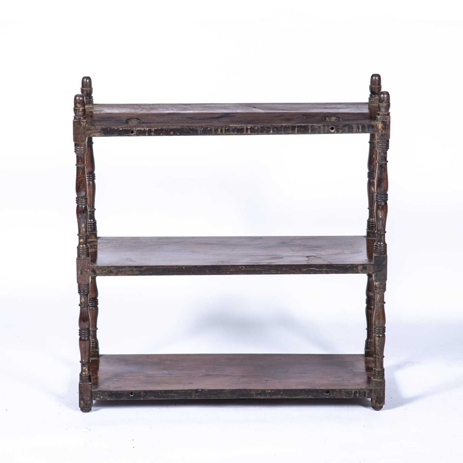 Set of mahogany shelves 19th Century, with turned supports, 62cm wide x 23cm deep x 66cm highWorn - Image 3 of 3