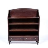 Mahogany and brass inlaid open bookcase 19th Century, fitted with two drawers, and with a shaped