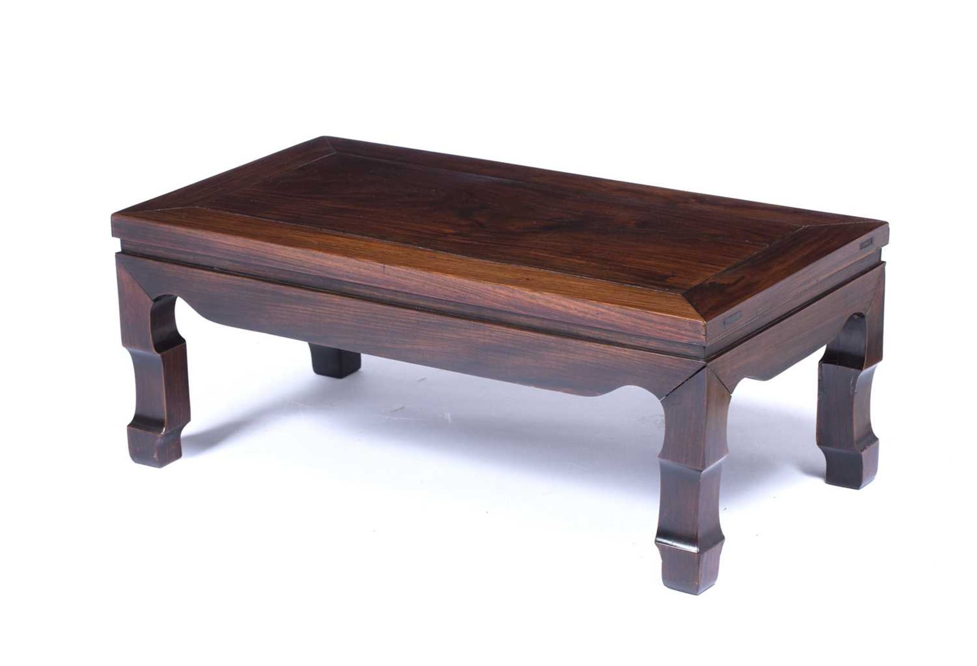 Hardwood carved 'Kang' table Chinese, with stylised shaped legs, 76.5cm across x 30.5cm high x - Image 3 of 5