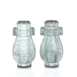 Pair of crackled celadon arrow style vases Chinese, Southern Song or later, of octagonal form. The