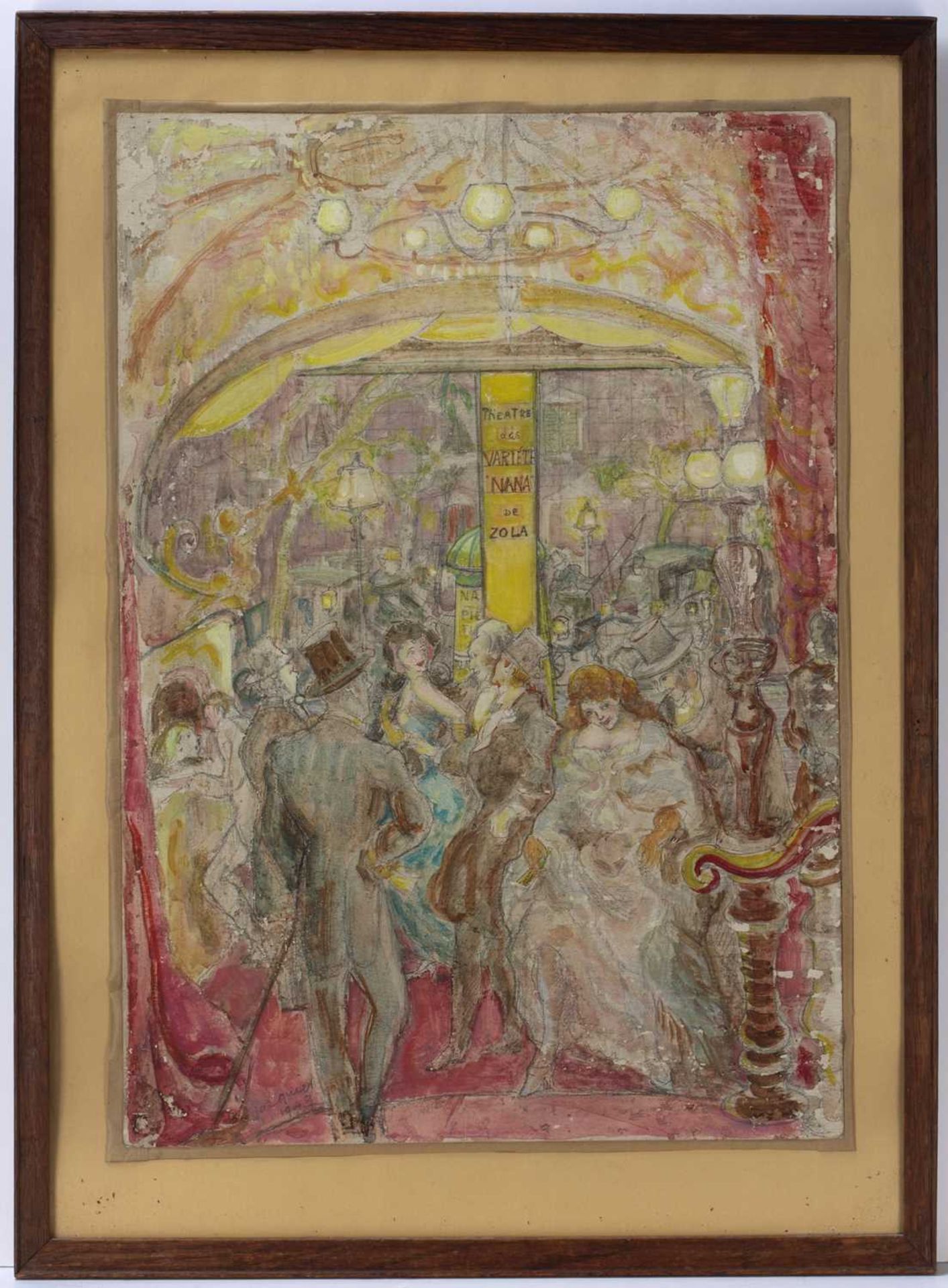 Jacquier (20th Century French School) 'Theatre des Variete Nana De Zola', watercolour, signed and - Image 2 of 3