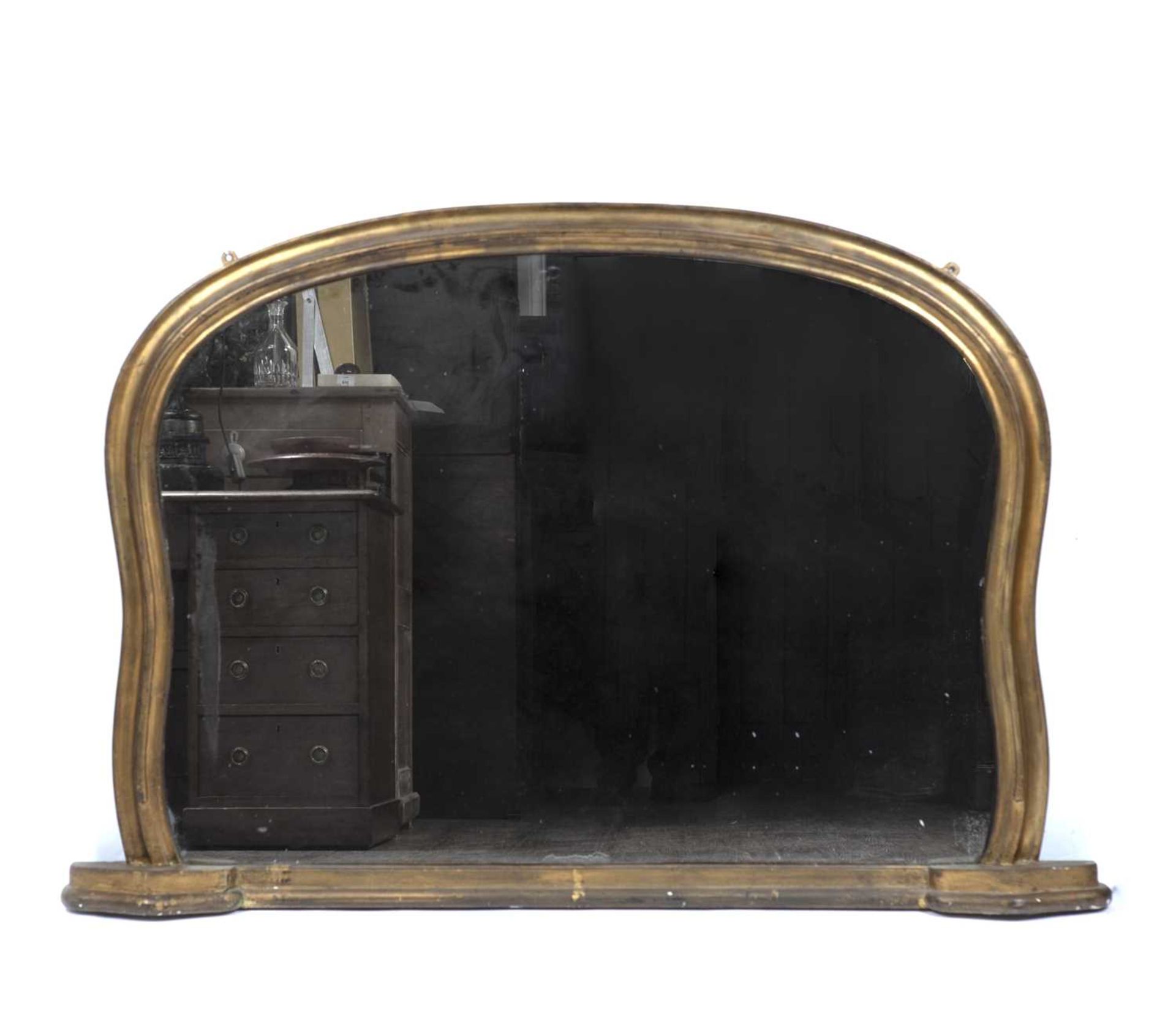 Gilt overmantel mirror 19th Century, of shaped fluted form, 146cm wide, 100cm high Some marks to - Image 2 of 3