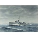 Eric Tufnell (1888-1978) 'HMS "Usk" on convoy duties', watercolour, signed lower right, 25.5cm x