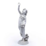 Donato Barcaglia (1849-1930) Marble sculpture of a young girl with her hand raised, on a circular