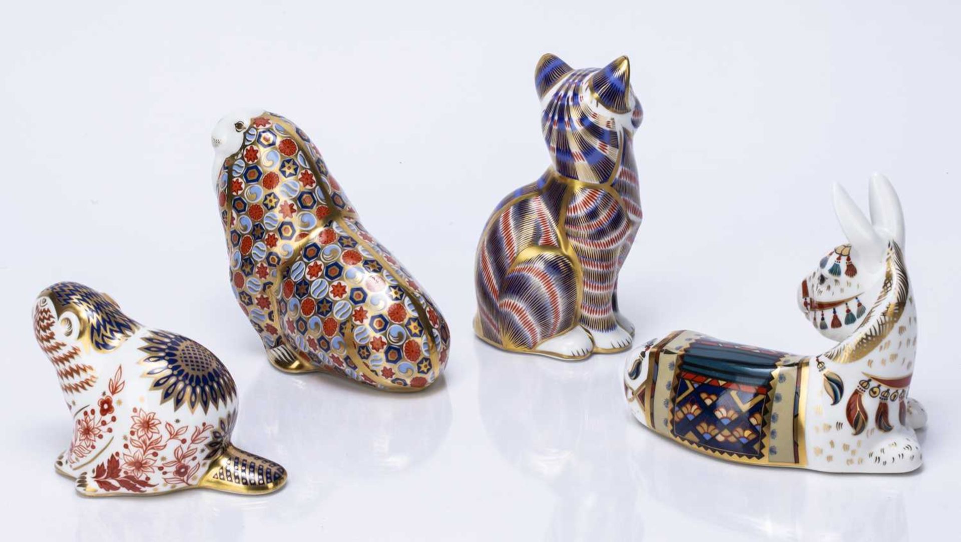 Four Royal Crown Derby paperweights decorated in the Imari colour palette in the form of animals, - Image 2 of 3