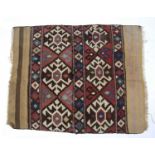 Kelim rug with bands of geometric designs, 133cm x 103cmWorn and some staining.