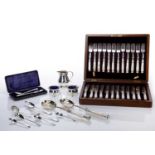 Selection of silver and silver plate consiting of: cased set of twelve silver plated knives and