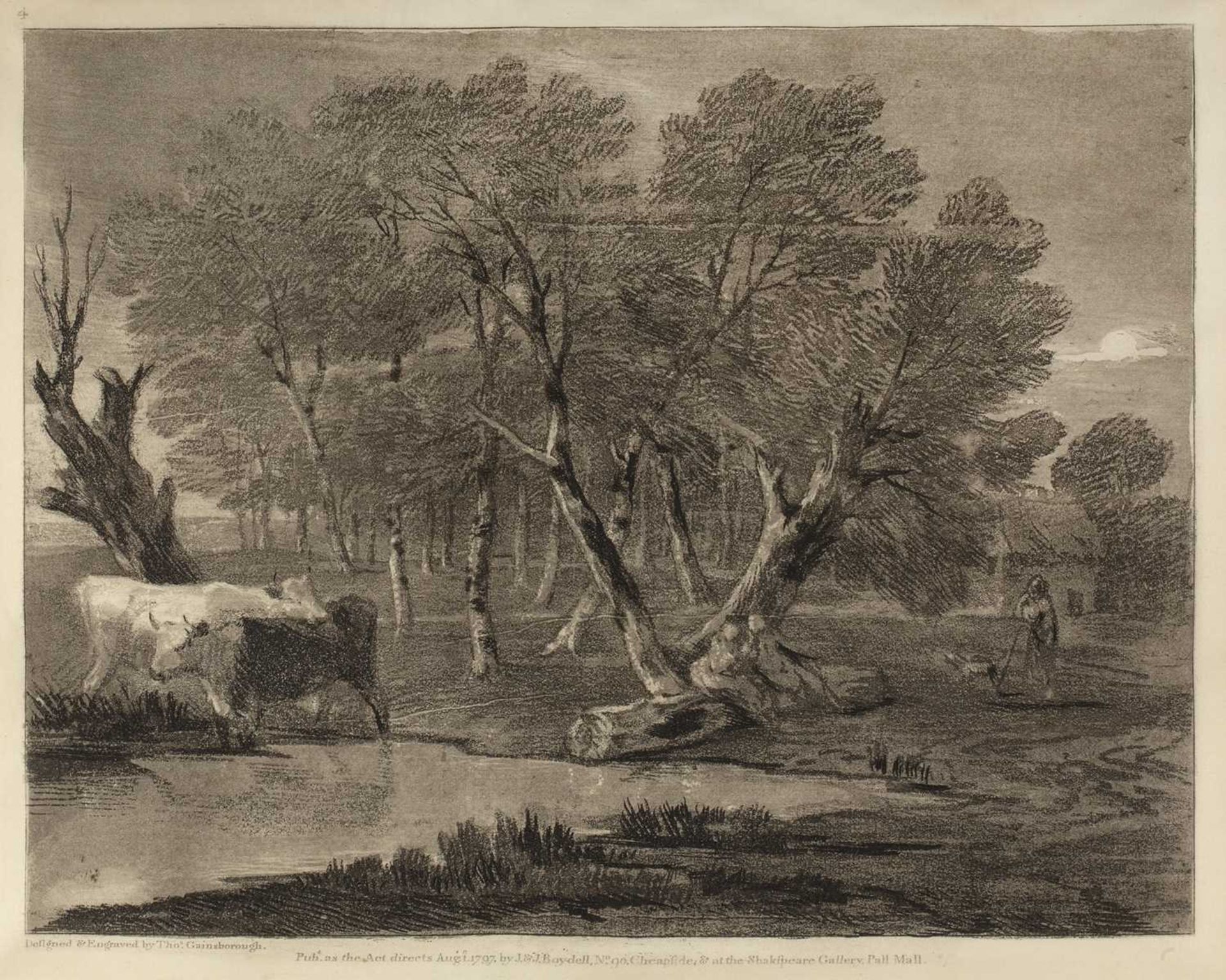 After Thomas Gainsborough (1727-1788) 'Wooded Landscape with Cows beside a Pool, Figures and - Image 2 of 9