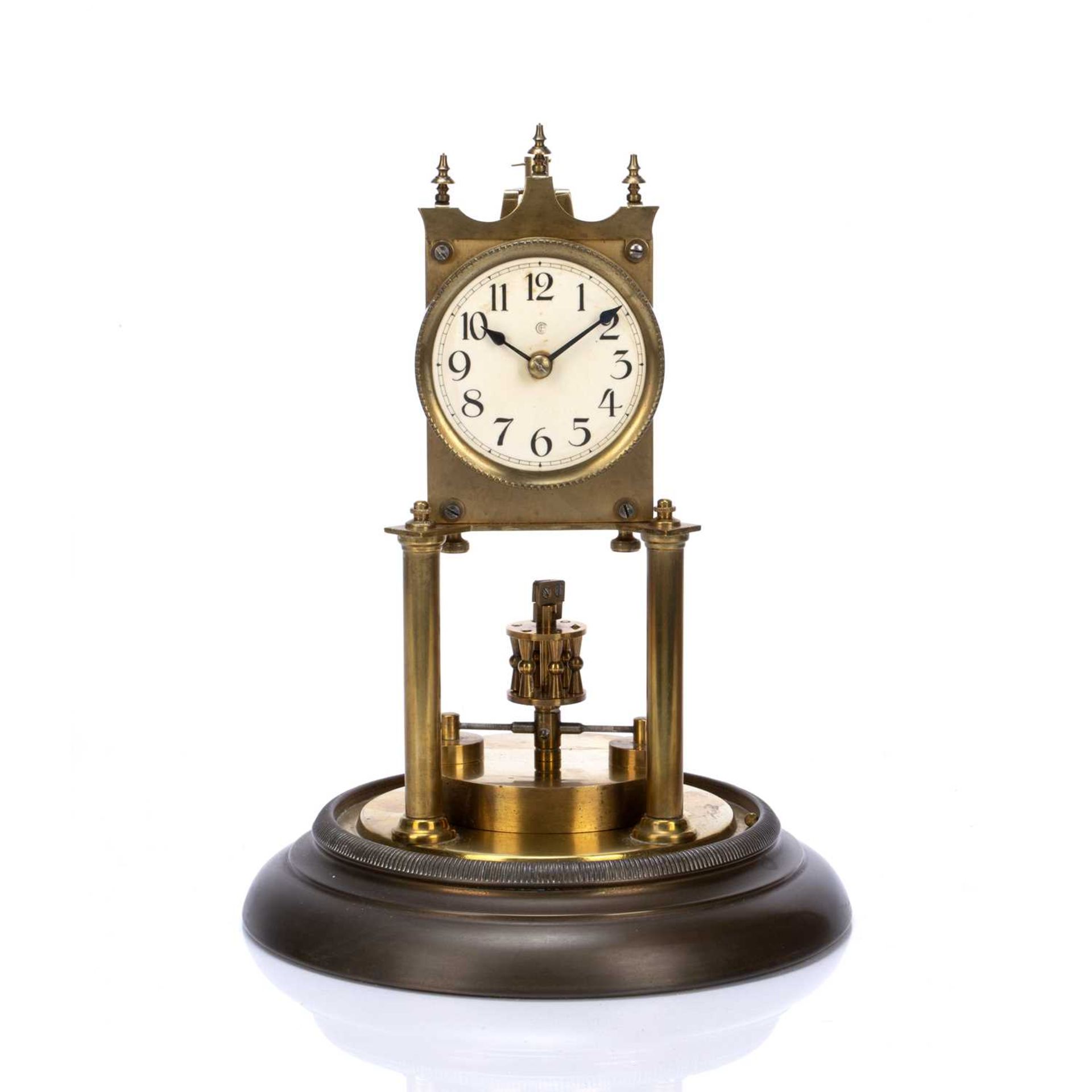 Anniversary type clock early 20th Century, the white dial marked 'CB' with Arabic numerals, under - Image 2 of 4