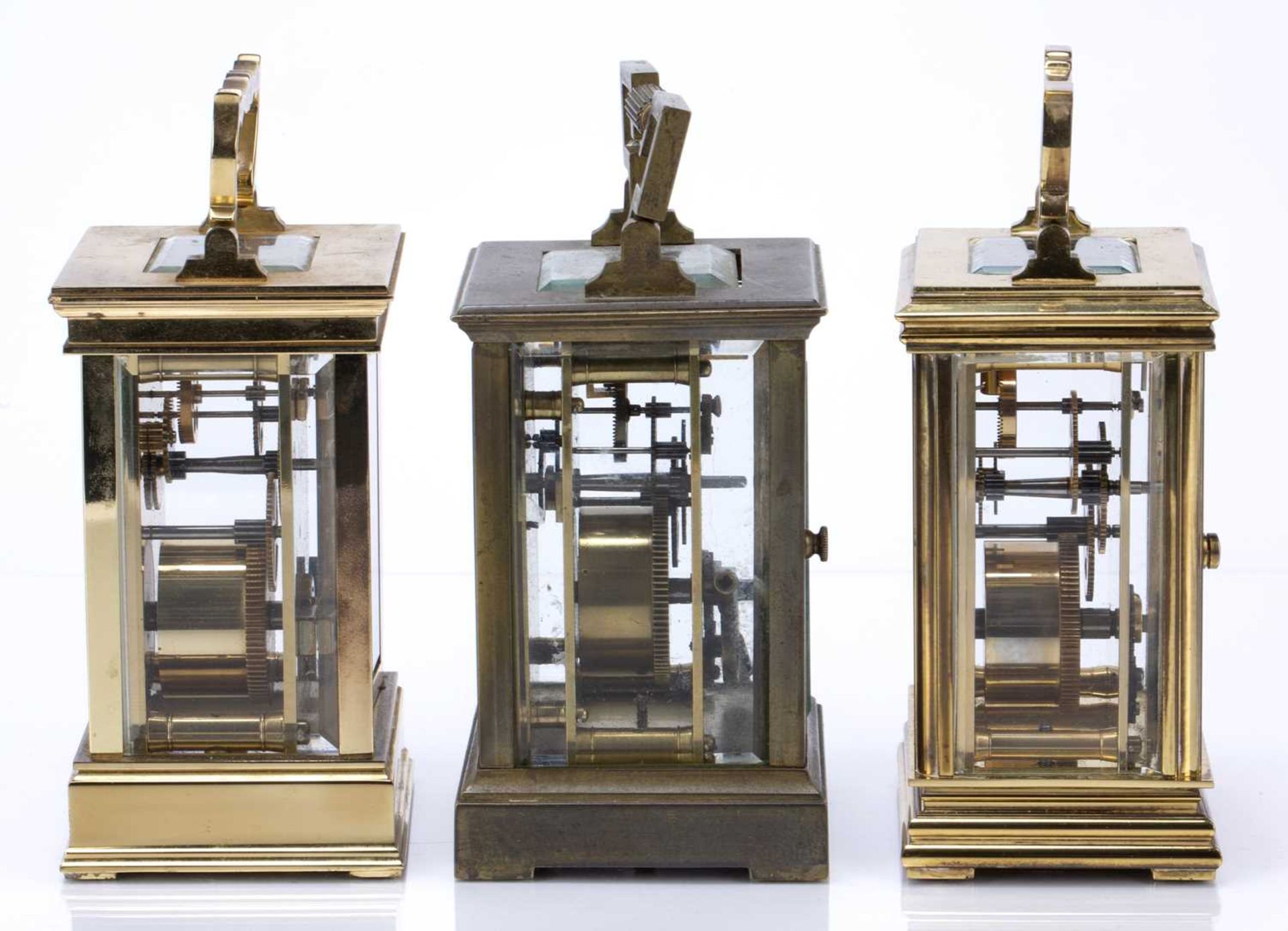 Three brass cased carriage clocks early/mid 20th Century, one made in France, with white enamel - Image 2 of 4