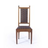 Cotswold School chair, with carved finials and matching tapestry splat and drop-in seat, 104cm
